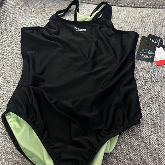 Speedo Girl's Swimsuit One Piece Closed Racerback Anthracite - Picture 6 of 8